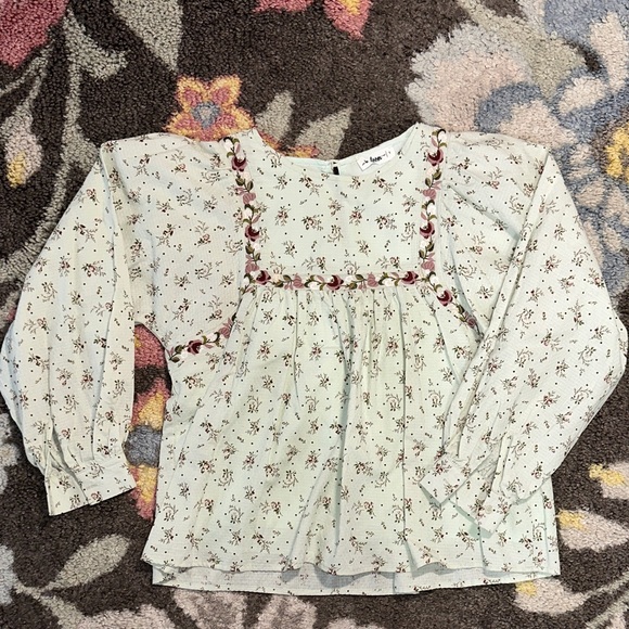 In Bloom Tops - In Bloom Light Green Blouse with Floral Accents NWOT